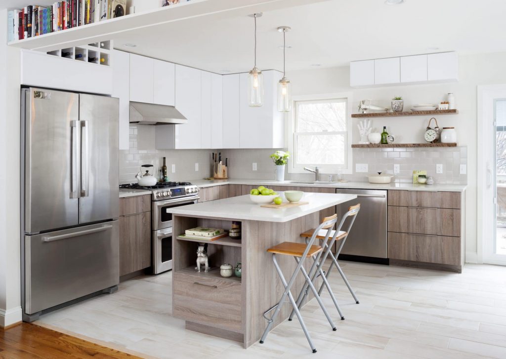 Gray and white kitchen